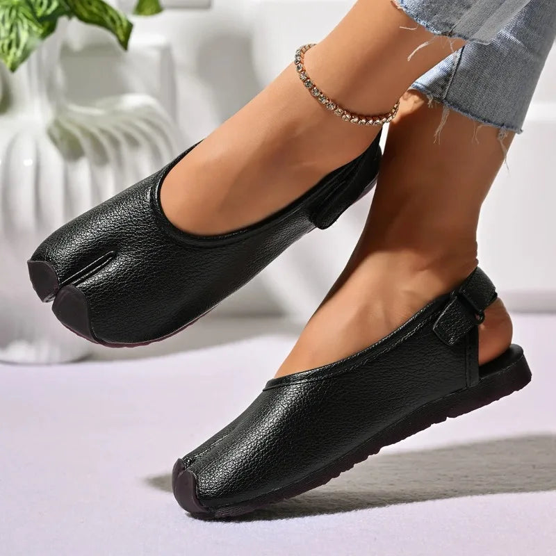 Summer Fashion Soft Leather Split Toe Women Flats Casual Comfortable Low Heeled Wedges Sandals Slingbacks Tabi Ballet Shoes
