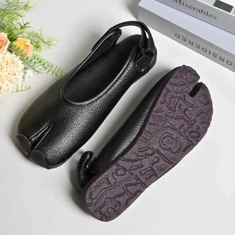 Summer Fashion Soft Leather Split Toe Women Flats Casual Comfortable Low Heeled Wedges Sandals Slingbacks Tabi Ballet Shoes